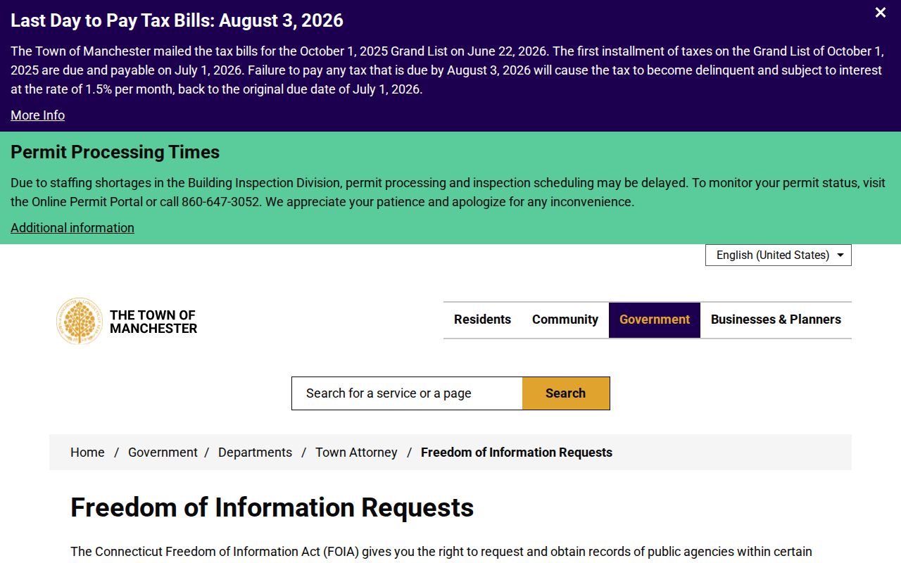 Manchester County clerk records FOI request form
