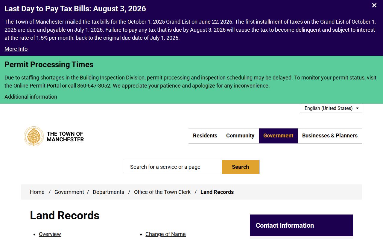 Manchester County clerk records land records page