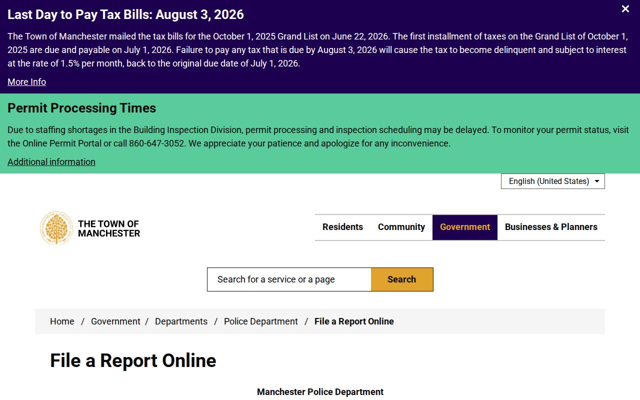 Manchester County arrest records online police reporting