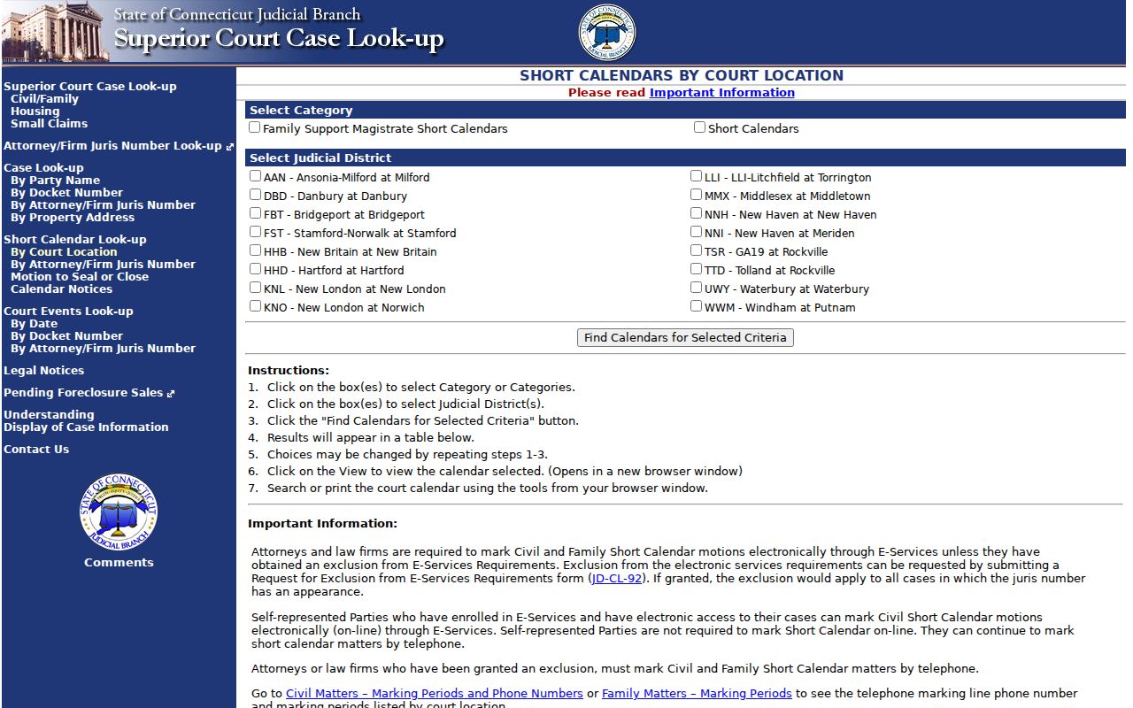 Manchester court dockets short calendar by court location search