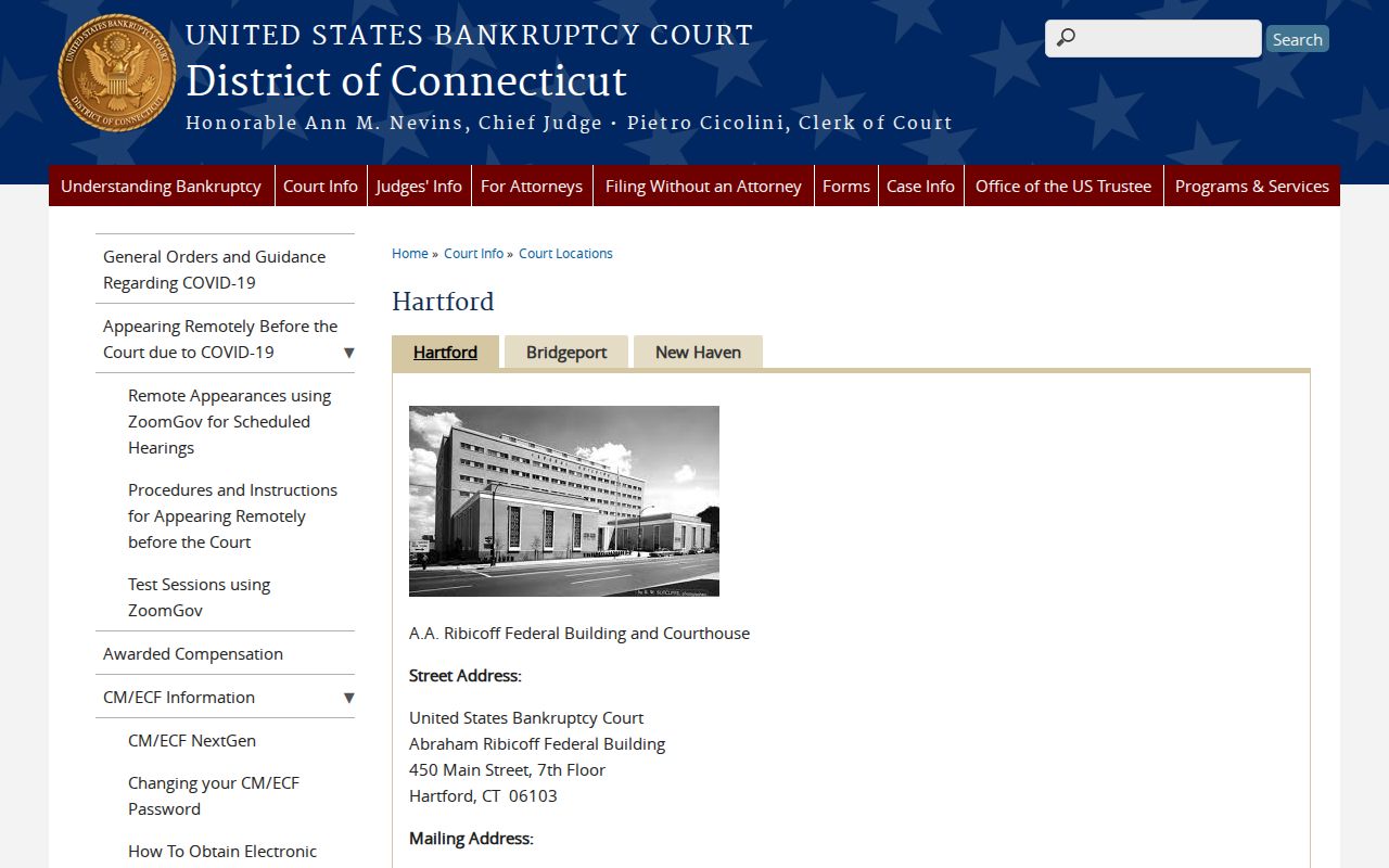 Manchester County Superior Court records Hartford bankruptcy location
