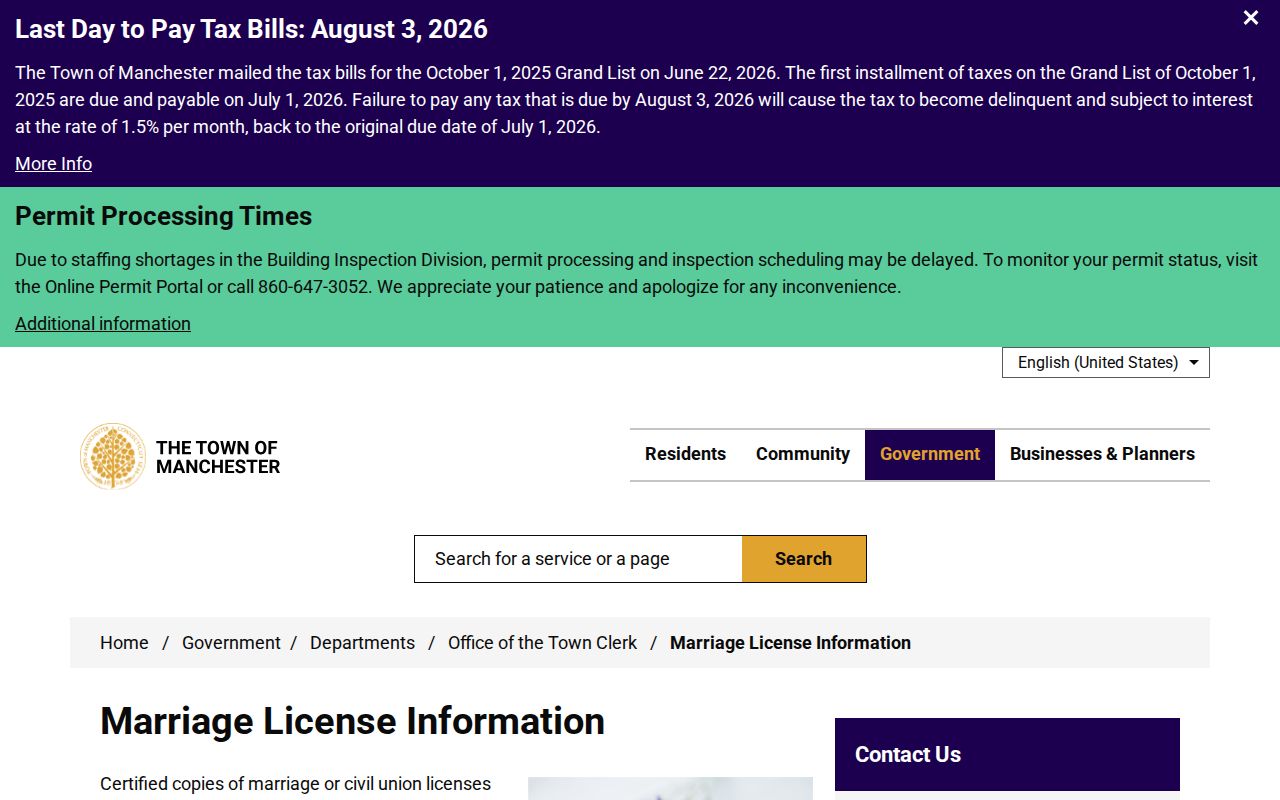 Manchester County marriage records license information