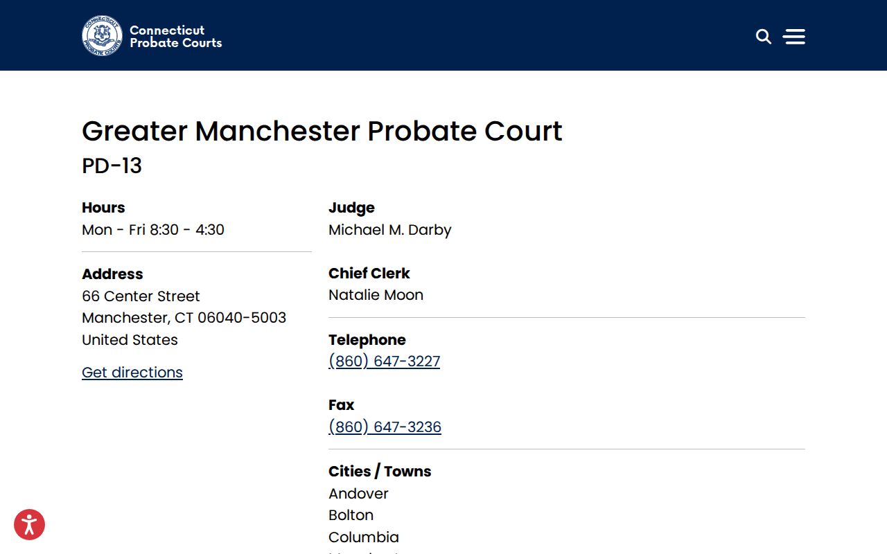 Manchester County probate records Greater Manchester Probate Court contact