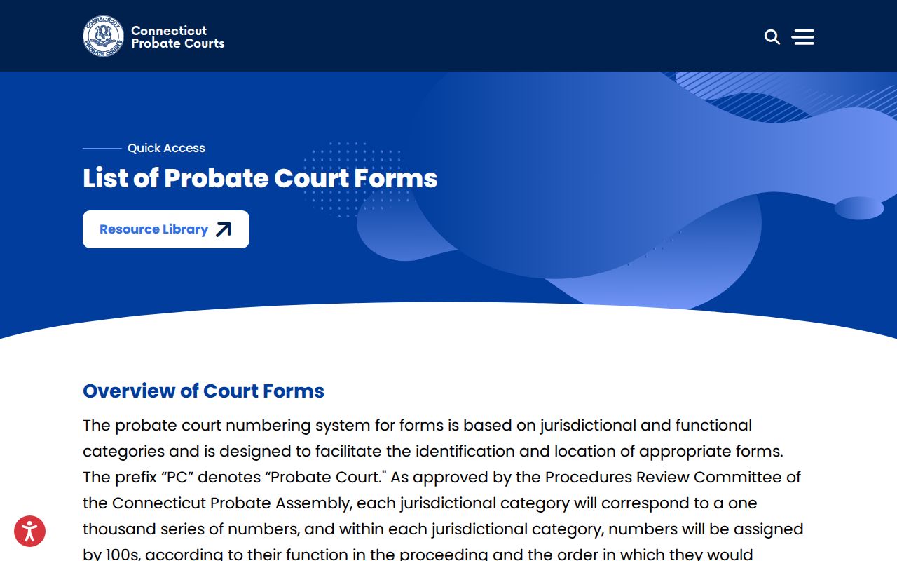 Manchester County probate records Probate Court forms list
