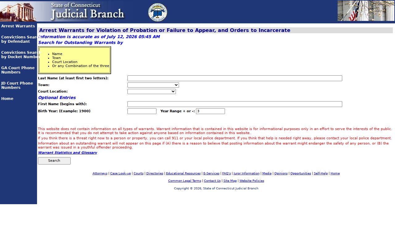Manchester County warrant records Judicial Branch search